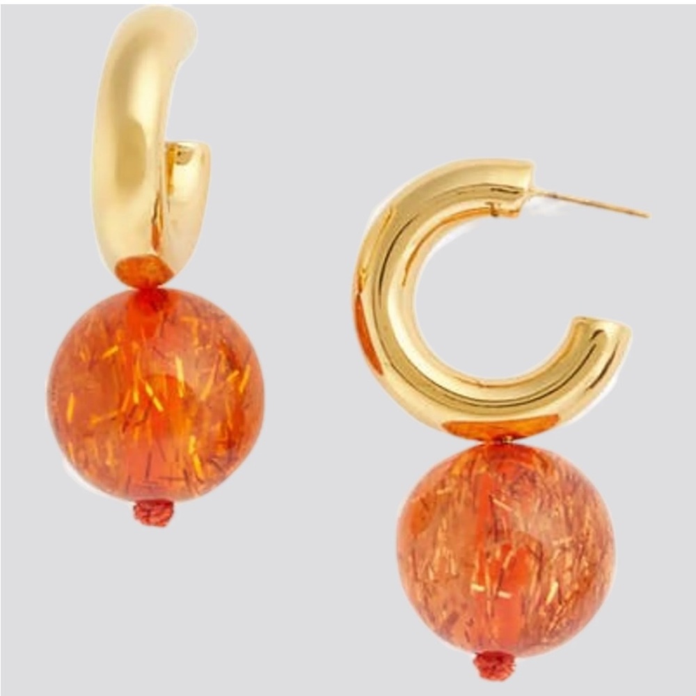 Eliou Gold Plated Hoops w Orange Resin Bead